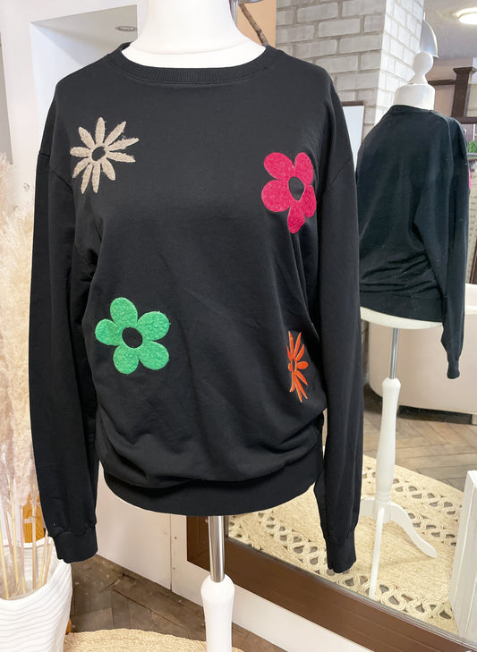 Pullover FLOWERS Rundhals schwarz